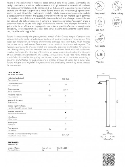 DOCCIA SOLARE ATI IN ACCIAIO INOX SATINATA TEVERE X SOL-JS*GP