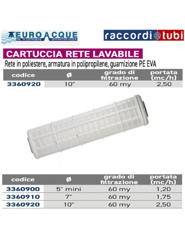 CARTUCCIA 10'' RETE LAVABILE 60my