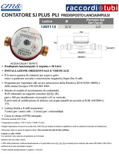 CONTATORE ACQUA CALDA 3/4'' LUNGHEZZA 130mm