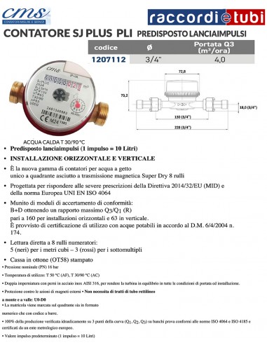 HEIßWASSERZÄHLER 3/4'' LÄNGE 130mm
