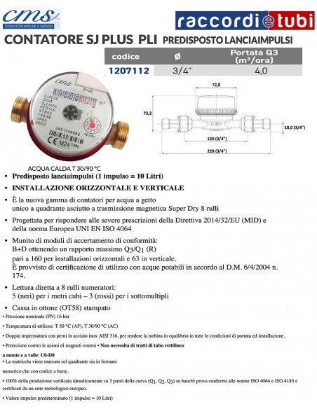 HEIßWASSERZÄHLER 3/4'' LÄNGE 130mm