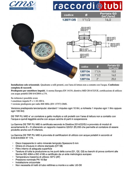 KALTWASSERZÄHLER 1 1/2'' LÄNGE 300mm