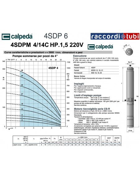 TAUCHPUMPE CALPEDA HP.1,5 4" 4SDPM 4/14C 220V