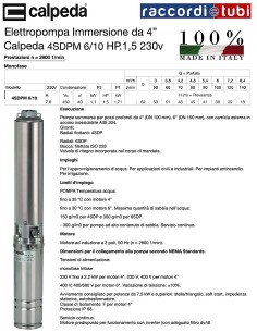 ELEKTROPUMPE CALPEDA HP.1,5 4" 4SDPM 6/10C 220V