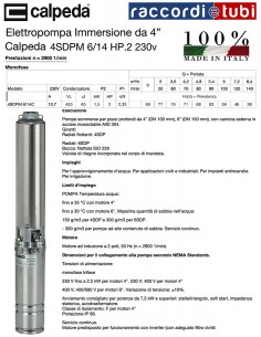 ELEKTROPUMPE CALPEDA HP.2 4" 4SDPM 6/14C 220V