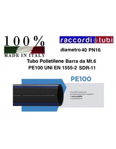 TUBO POLIETILENE IN BARRA D.40 PN16 MT.6 PE100