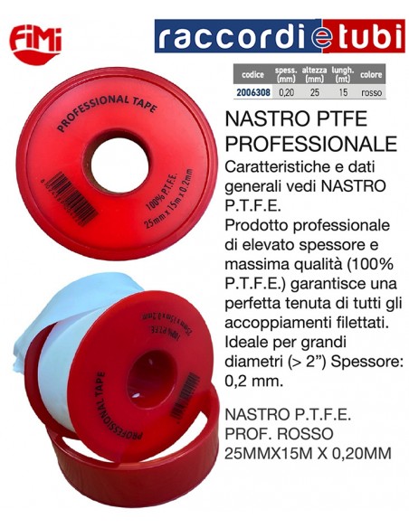 NASTRO TEFLON P.T.F.E. PROFESSIONALE h.25 mm x 15 mt