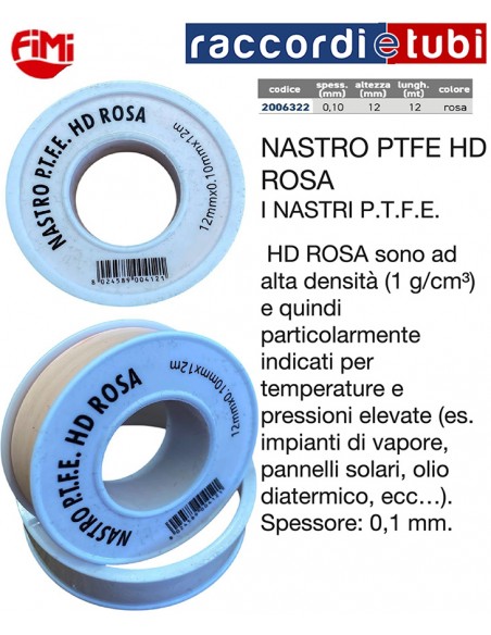 NASTRO TEFLON P.T.F.E. HD ROSA ROTOLINO h.12mm x 12 mt