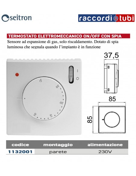 ELEKTROMECHANISCHES ON/OFF RAUMTHERMOSTAT MIT LEUCHTE TM003M001GD