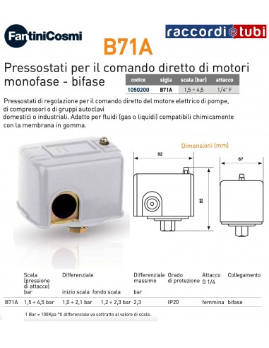 PRESSOSTATO AUTOCLAVE B71A 1,5-4,5 bar Fantini...
