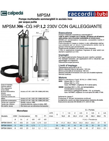 EINTAUCH-TAUCHPUMPE CALPEDA HP.1,2 MPSM 306-CG...