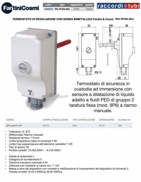 SICHERHEITSTHERMOSTAT TAUCHBESCHALTUNG MANUELL 9P6-99306-00A Fantini & Cosmi