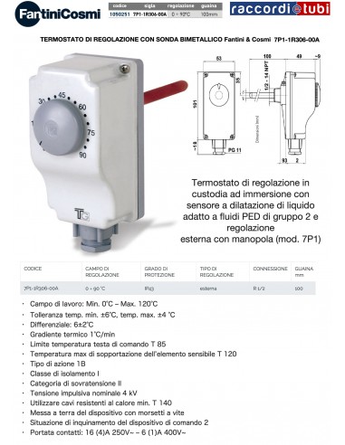 TERMOSTATO REGOLATORE IMMERSIONE 0-90°C Fantini...