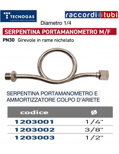 SERPENTINA PORTAMANOMETRO 1/4  M/F PN16