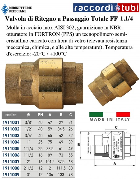 VALVOLA DI RITEGNO D.11/4''