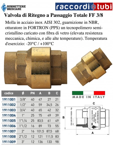 VALVOLA DI RITEGNO D.3/8''