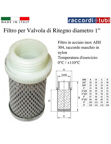 FILTRO PER VALVOLA DI RITEGNO D.1''