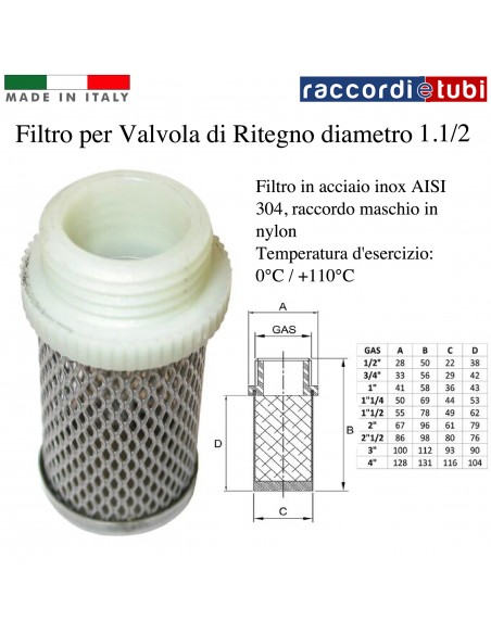 FILTRO PER VALVOLA DI RITEGNO D.11/2''