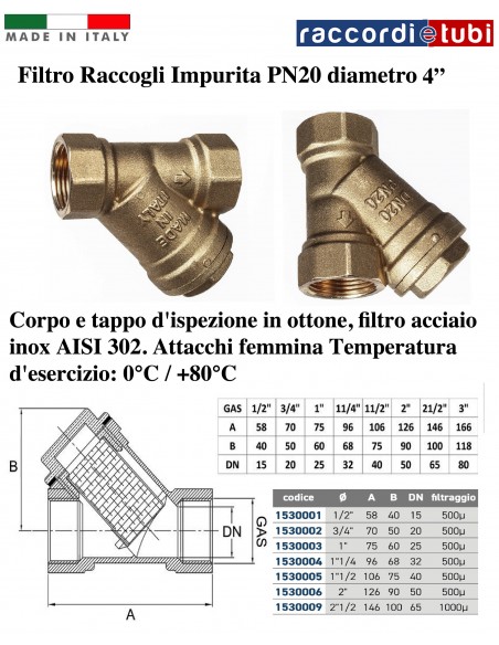 FILTRO OTTONE A Y DIAMETRO 4"