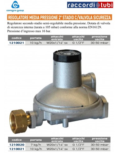 REGOLATORE MEDIA PRESSIONE 10kg 2° STADIO CON...