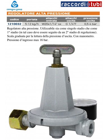 REGOLATORE ALTA PRESSIONE 5-12kg CON MANOMETRO