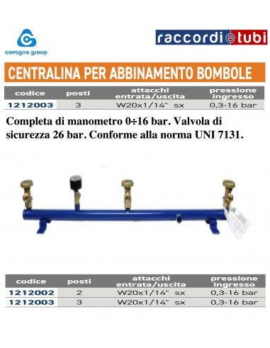 RAMPA 3 POSTI CON MANOMETRO E VALVOLA DI SICUREZZA