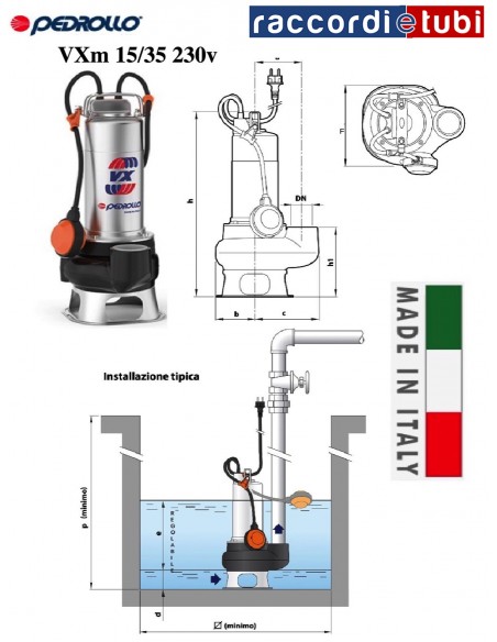 ELETTROPOMPA  PEDROLLO AD IMMERSIONE  VXm15/35 HP.1,5
