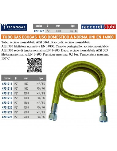 ECOGAS FLEXIBLER SCHLAUCH D.1/2''X2000mm FF