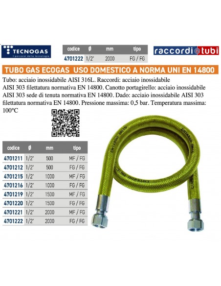 ECOGAS FLEXIBLER SCHLAUCH D.1/2''X2000mm FF