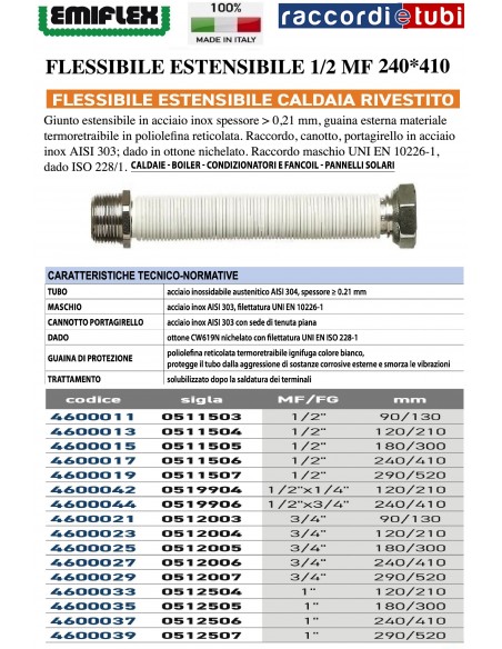 FLESSIBILE ESTENSIBILE 240*410 1/2 MF RIVESTITO