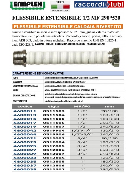 FLESSIBILE ESTENSIBILE 290*520 1/2 MF RIVESTITO