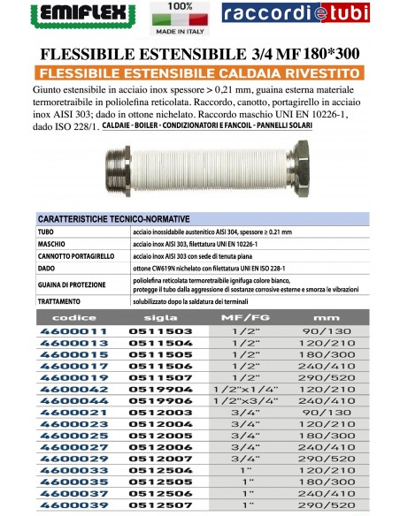 FLESSIBILE ESTENSIBILE 180*300 3/4 MF RIVESTITO