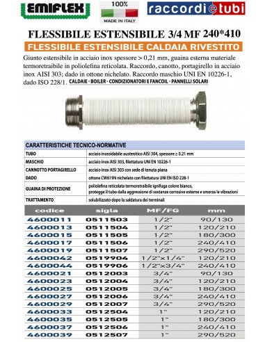 FLESSIBILE ESTENSIBILE 240*410 3/4 MF RIVESTITO