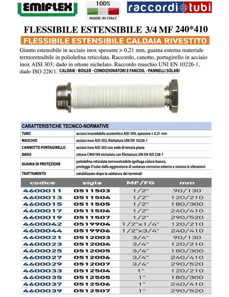 FLESSIBILE ESTENSIBILE 240*410 3/4 MF RIVESTITO
