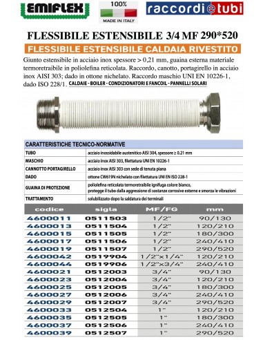 FLESSIBILE ESTENSIBILE 290*520 3/4 MF RIVESTITO
