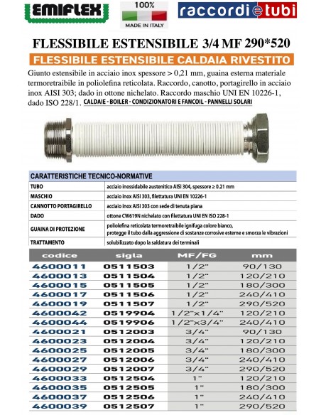 DEHNBARES FLEXIBLES SCHLAUCH 290*520 3/4 MF BESCHICHTET