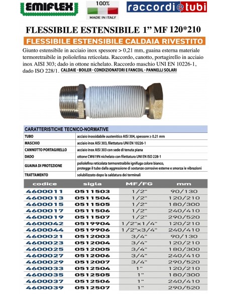 DEHNBARER FLEXIBLER SCHLAUCH 120*210 1" MF BESCHICHTET