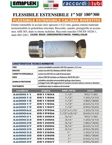 FLESSIBILE ESTENSIBILE 180*300 1" MF RIVESTITO