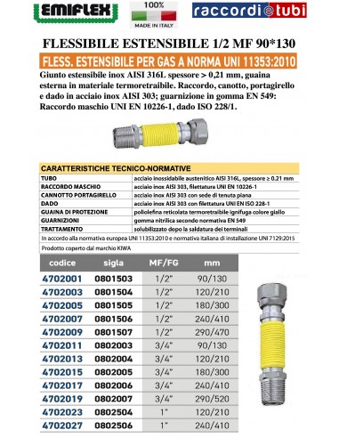 DEHNBARER FLEXIBLER SCHLAUCH 90*130 1/2 MF GAS...