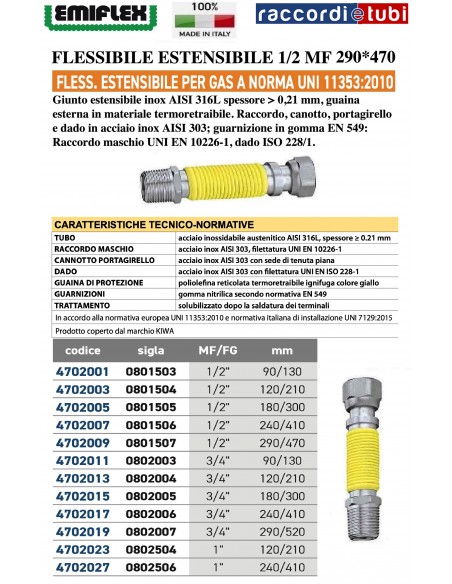 DEHNBARES FLEXIBLES 290*470 1/2 MF GAS BESCHICHTET