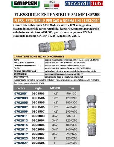 DEHNBARES FLEXIBLES WASSERROHR 180*300 3/4 MF...