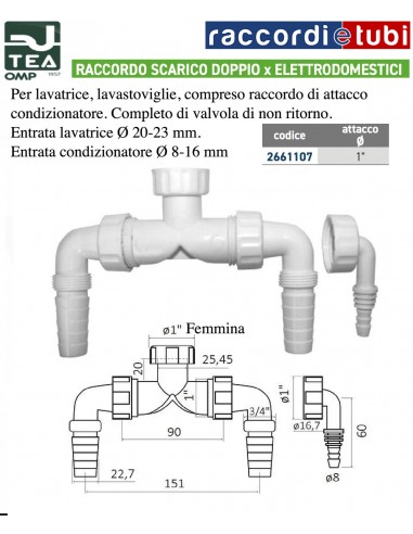 RACCORDO SCARICO DOPPIO PER LAVATRICE E...