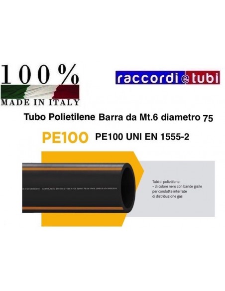 TUBO POLIETILENE GAS 75 IN BARRA MT.6 S5 PE100