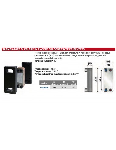 SCAMBIATORE CALORE 40 PIASTRE INOX 316L...