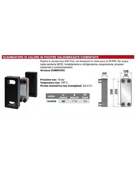 SCAMBIATORE CALORE 40 PIASTRE INOX 316L COIBENTATO CORDIVARI