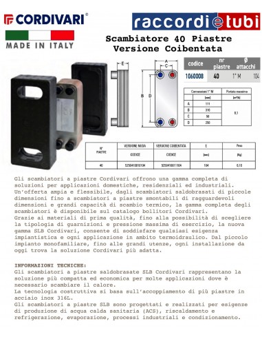 SCAMBIATORE CALORE 40 PIASTRE INOX 316L...