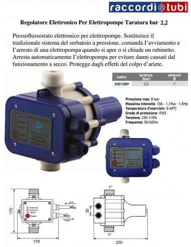 PRESSOFLUSSOSTATO PER  ELETTROPOMPE 2,2 bar