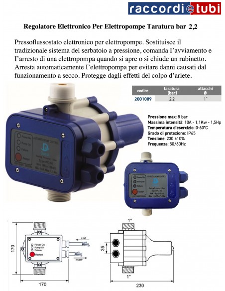 PRESSOFLUSSOSTATO PER  ELETTROPOMPE 2,2 bar