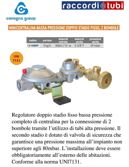 MINICENTRALINA BP 5kg DOPPIO STADIO FISSO,PER 2 BOMBOLE