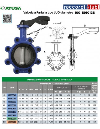 VALVOLA  A FARFALLA LUG DN  100 PN10-16 DISCO...